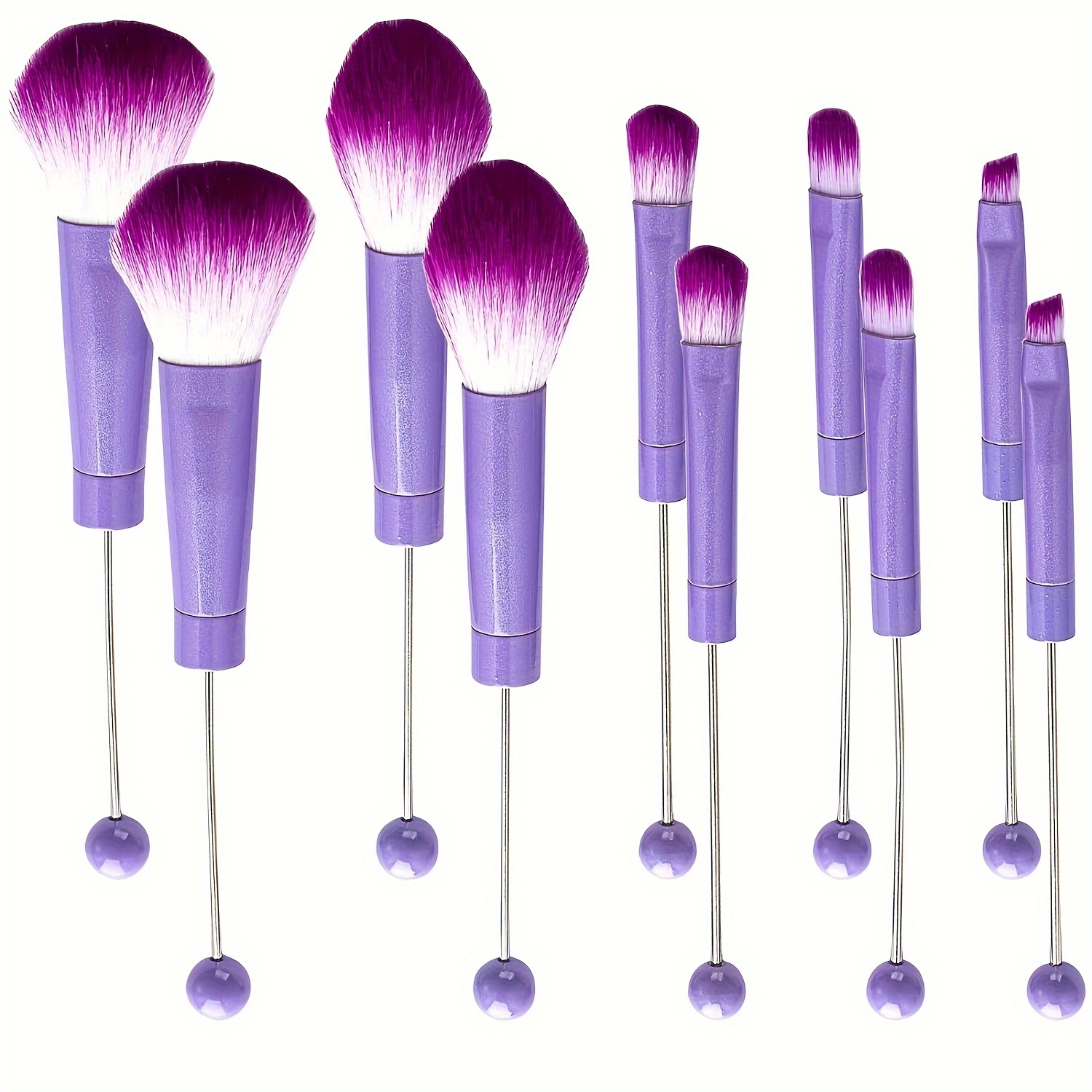 

10pcs 2 Sets Metal Diy Beaded Purple Makeup Brush Set Newbie Gift Pack Blush Brush Loose Powder Brush Oblique Head Brow Brush Blending Brush Concealer Brush Beauty Tools (beads Not Included)