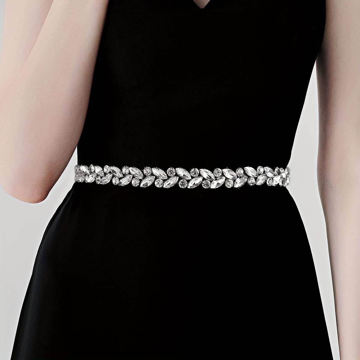 Image of 1pc Rhinestone Luxurious Wedding Dress Sash, Handmade Ladies Fashion Waist Belt