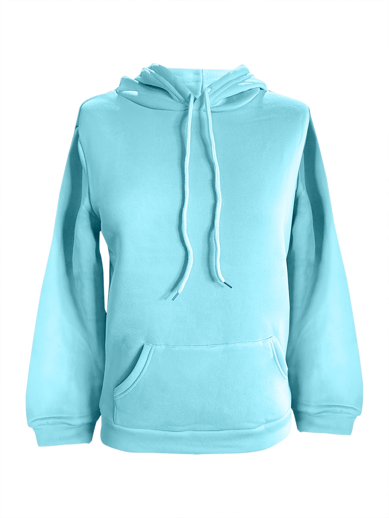 Women'S Solid Color Polyester Hoodie with Kangaroo Pocket, Fall Season Regular Length Pullovers, 100% Polyester Knit Fabric, 190g/m? - Cozy Casual Wear