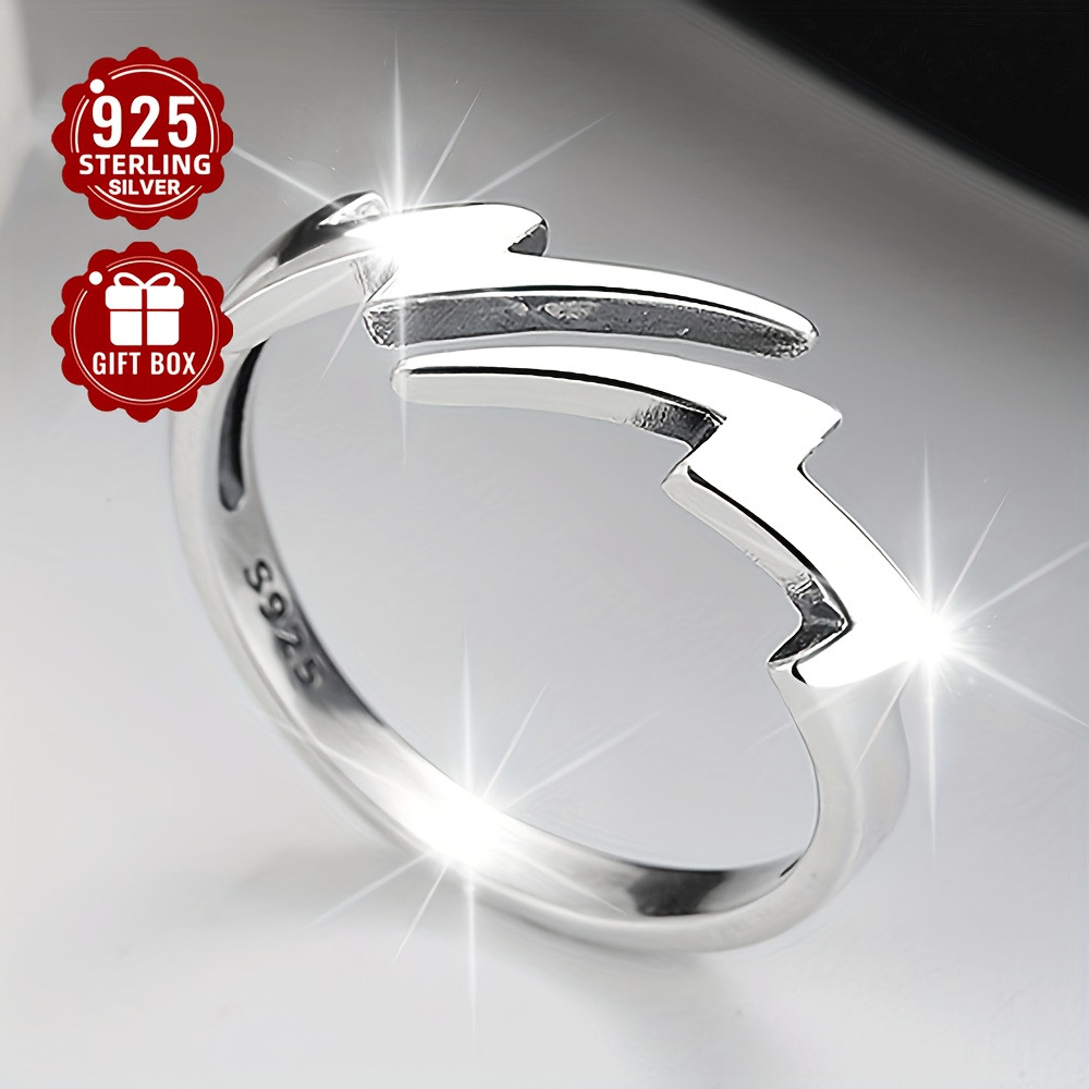 

1pc S925 Pure Silvery Creative Simple Lightning Style Men's And Women's Japanese And Korean Version Ins Cool Low Allergy Index Ring . 2.18g