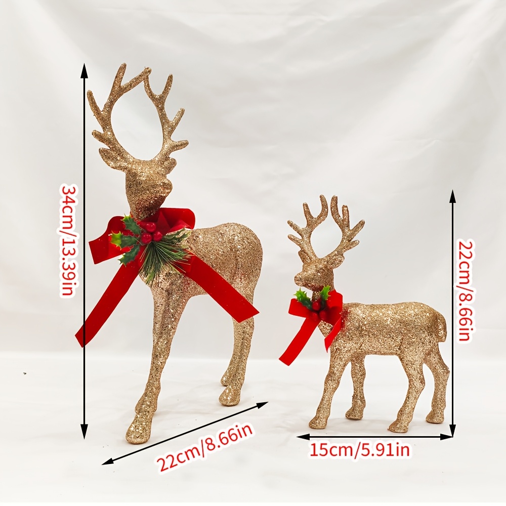 TEMU 2pcs Golden Glittering Reindeer Sculptures, Christmas Decorations, Home Decor, Collectibles, Halloween Party Decorations, Autumn Party