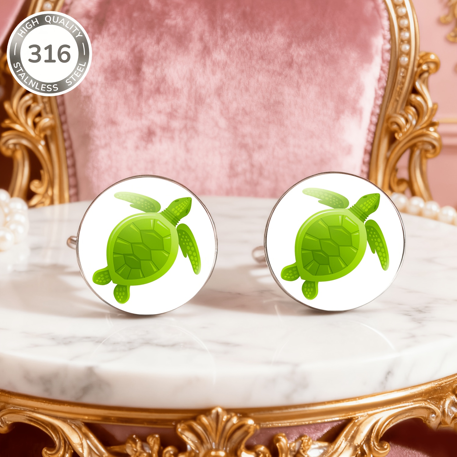 2pc Green Sea Turtle Non-Pierced Earrings Set, Fun Ocean Design