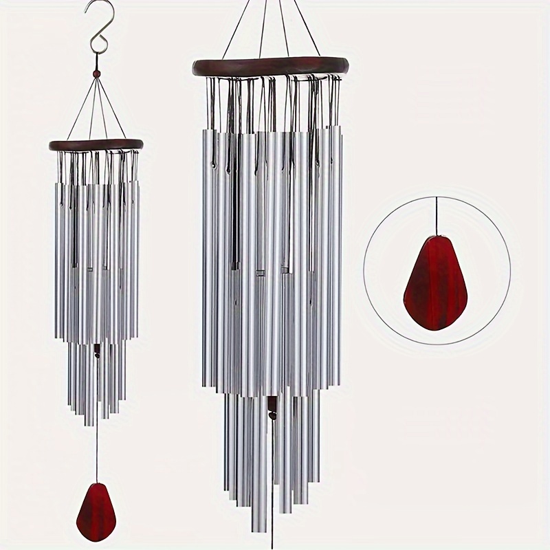 

27 Tube Silver Solid Wood Wind Chimes Room Patio Decorative Hanging Decoration Creative Wind Chimes Perfect Memorial Gift For Parents And Old Friends