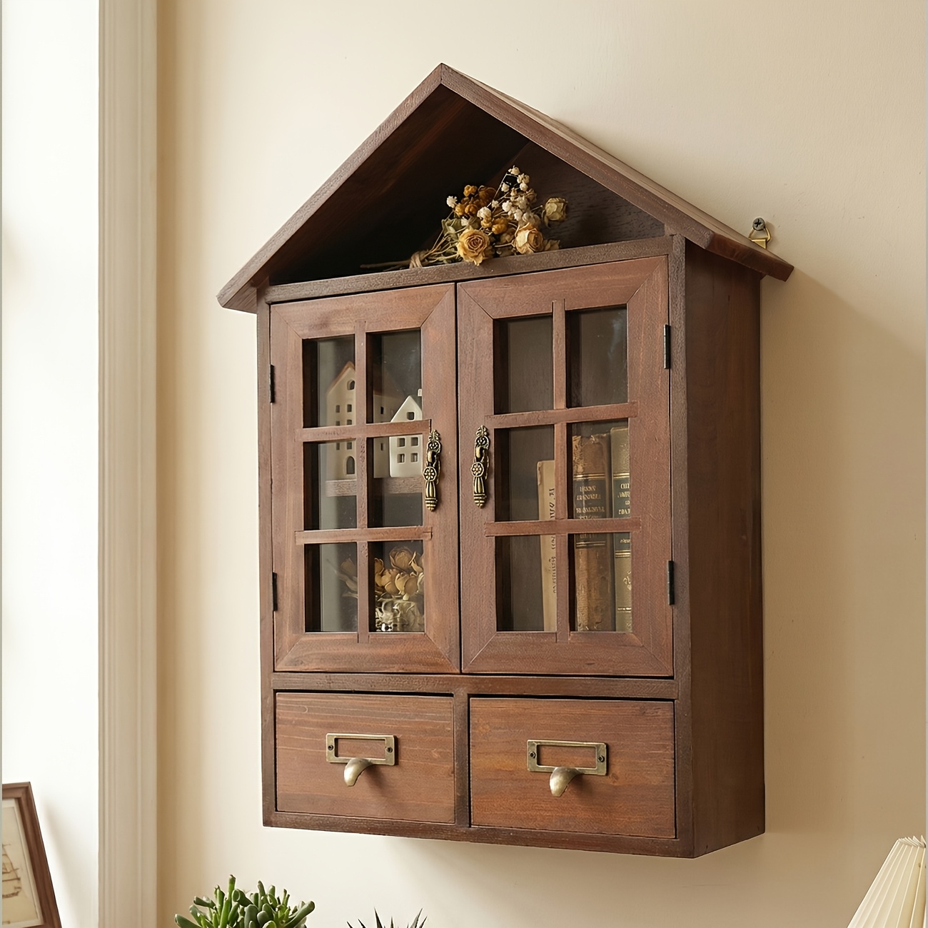 Solid Wood Wall-Mounted Storage Rack with Drawers