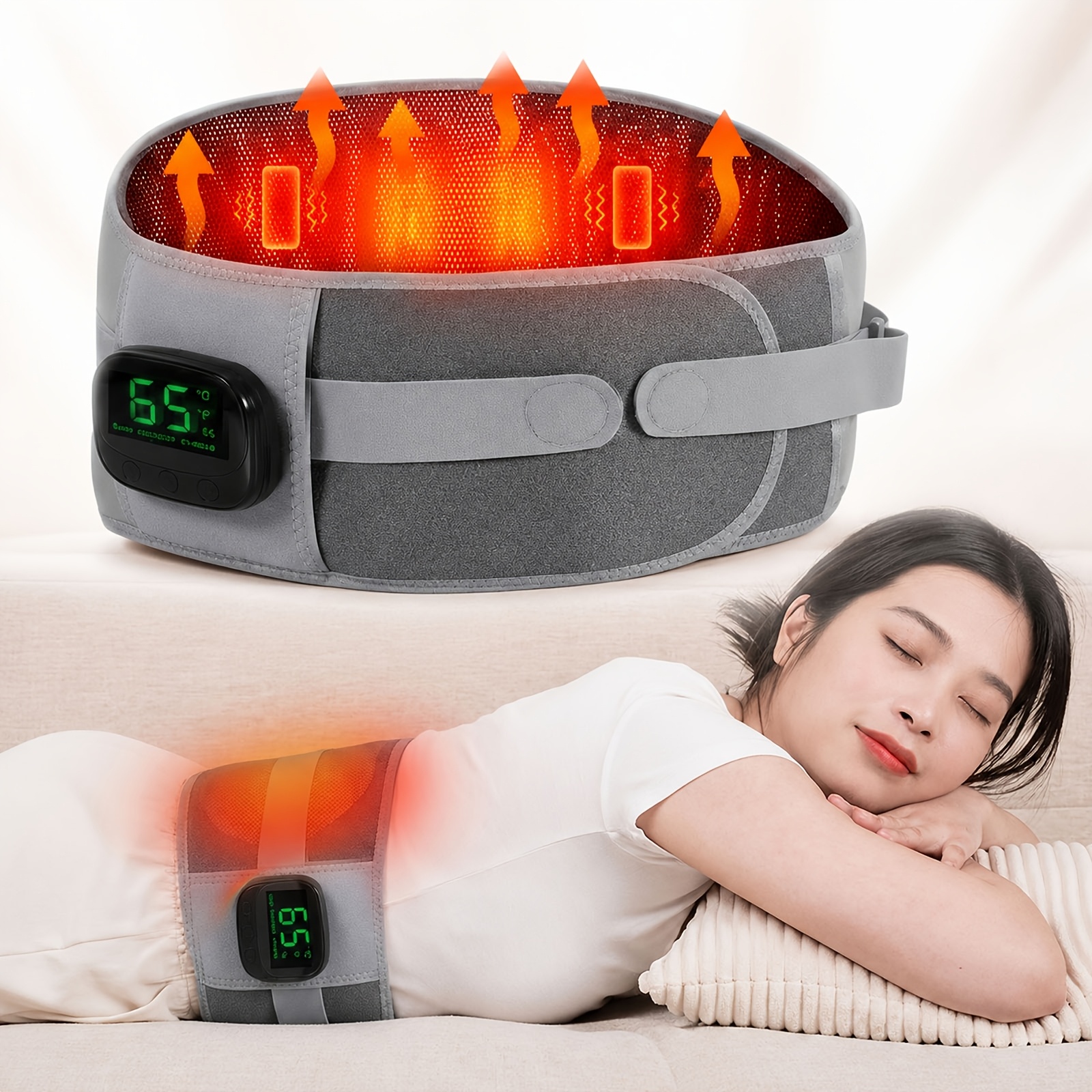 TEMU Portable Adjustable Lumbar Massager With, Cordless Heating Pad For Back, & Vibration , Usb Rechargeable, Relaxation Waist Belly Massager