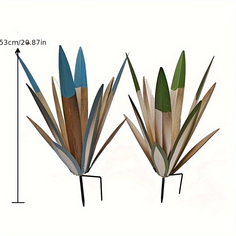 Image of 2pcs Large Hand-painted Metal Agave Sculptures, Country And Lawn Art Decor, Outdoor Home Statues For Courtyard And Garden