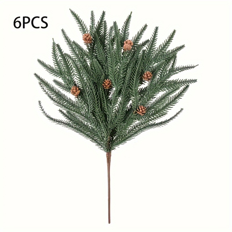 

6pcs, Pine Branches Collection, Artificial Christmas Branches, Pine Stems With Pine Cones For Indoor Outdoor Decor, Versatile Holiday Decorating