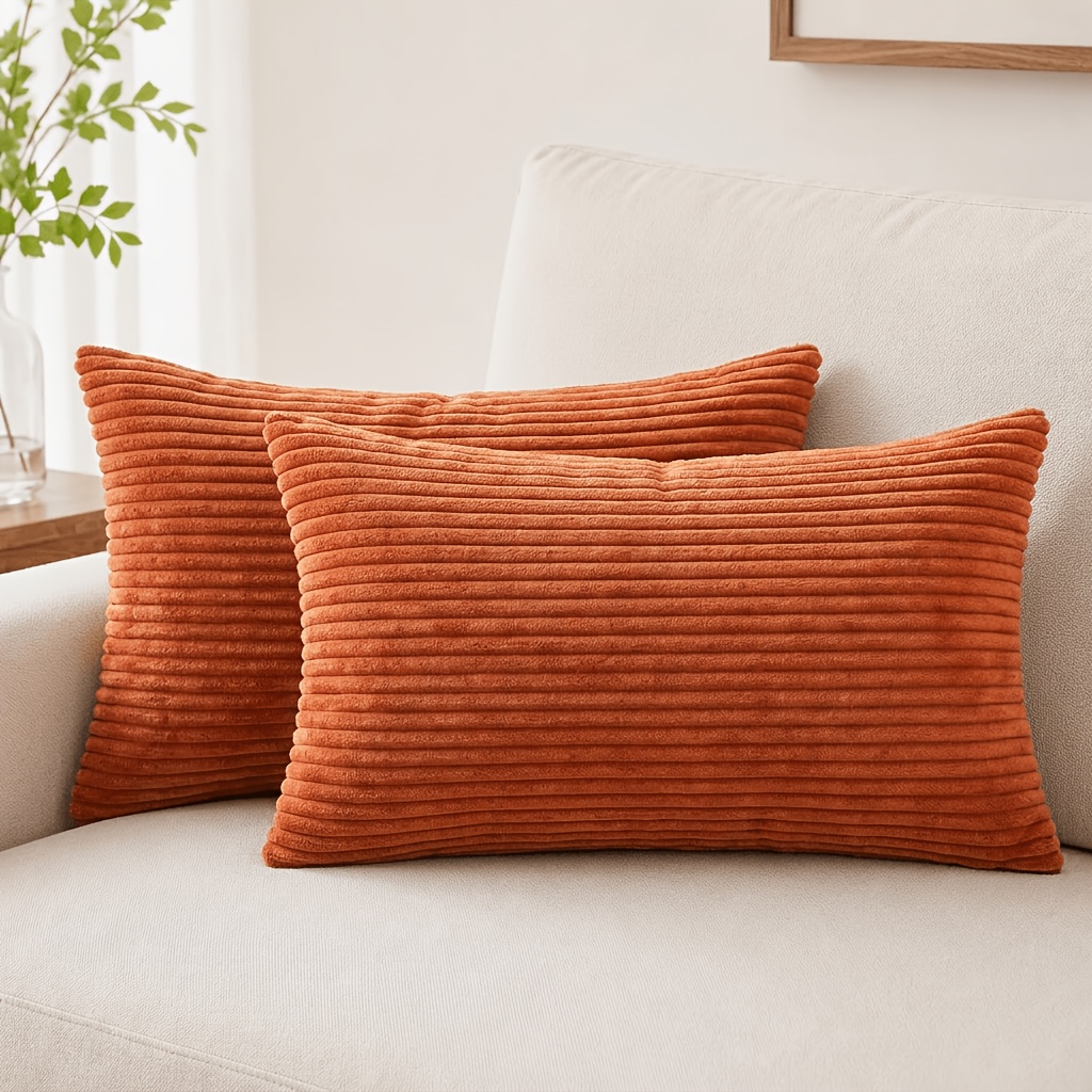 TEMU 2pcs Boho Striped Corduroy Throw Pillow Covers, Comfortable Striped Decor Cushion Covers, Multi Size 12x20 16x16 18x18 20x20 Inches, Rustic