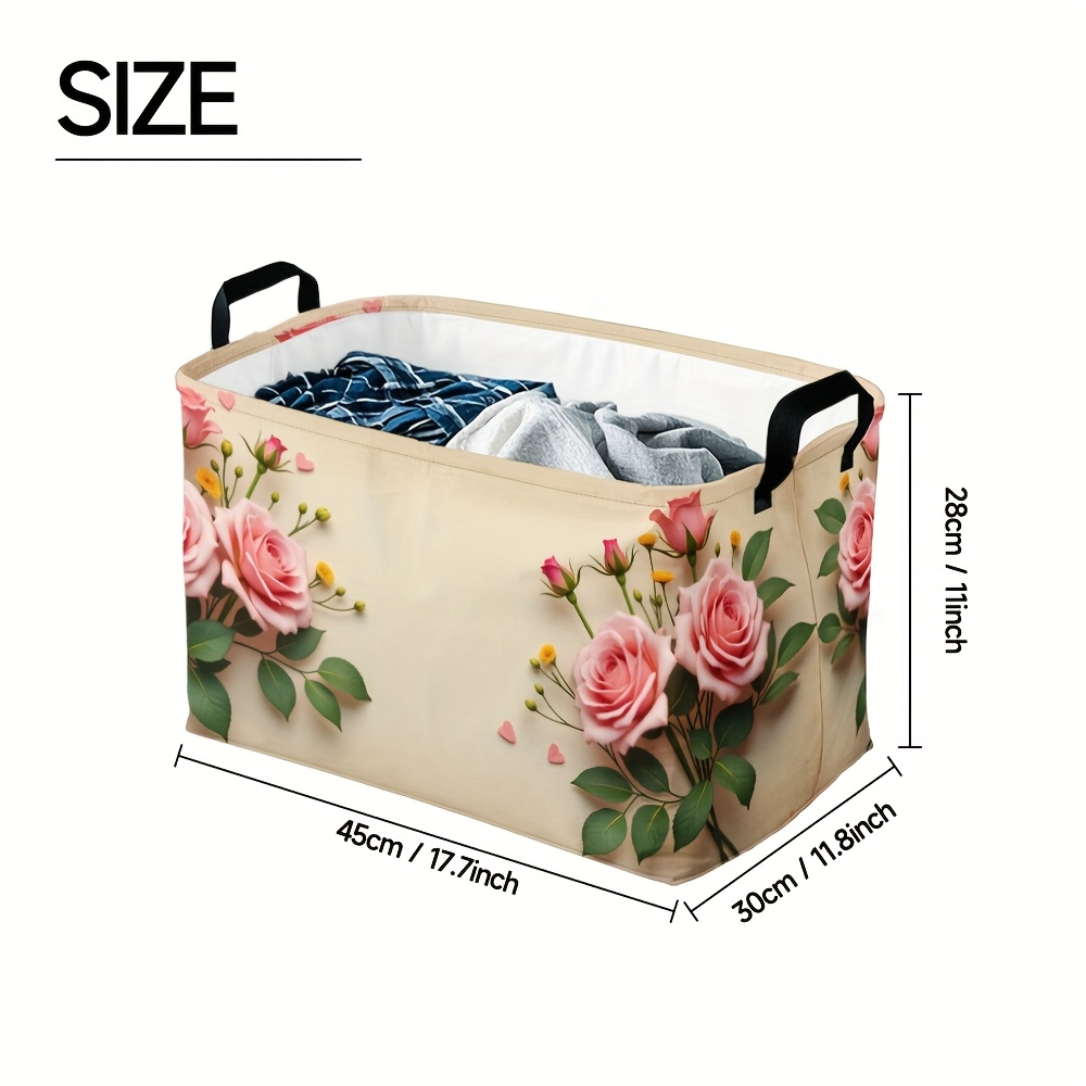 TEMU 1pc Floral Collapsible Storage Basket With Sturdy Stems & Leaves - , Fabric Bin Suitable For Closet, Shelf, Bedside Organization - Decorative
