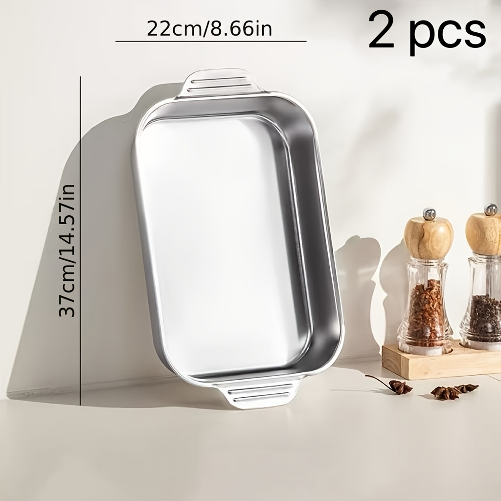 TEMU Lot de 2 plaques de cuisson rectangulaires en acier inoxydable, plat à rôtir avec poignées, ustensile de cuisson polyvalent pour griller,