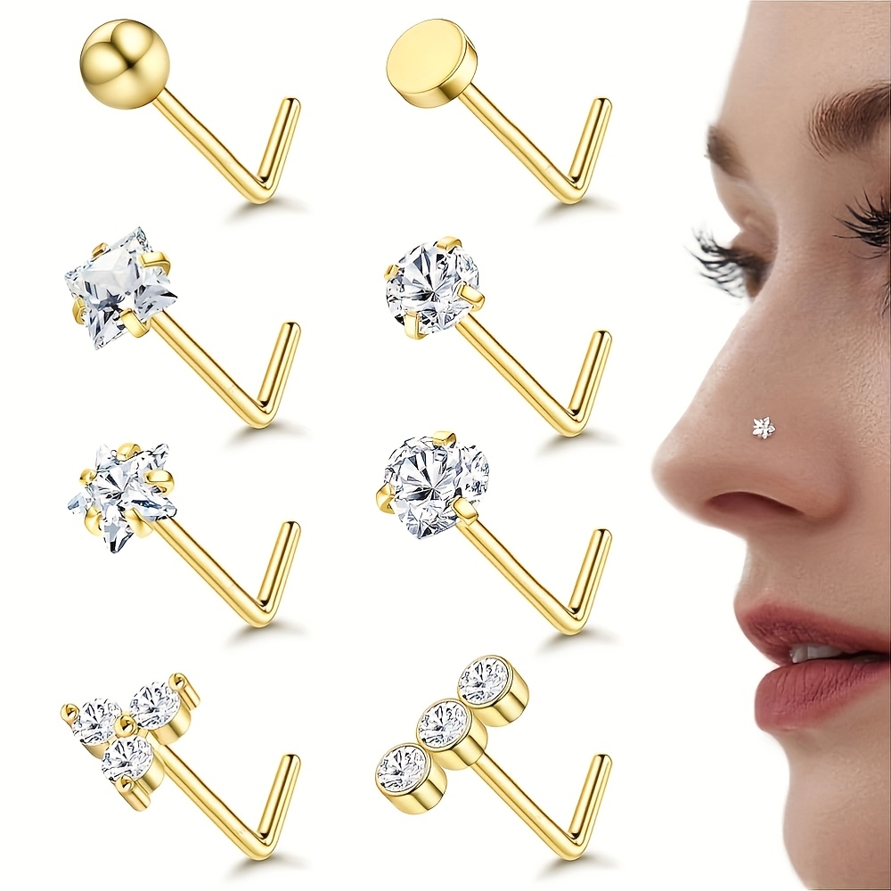 E-shop 8 Stück 20G Nasenstift L-förmige Nasenring-Stifte Nasenpiercing Edelstahl Frauen Nasenstift Set