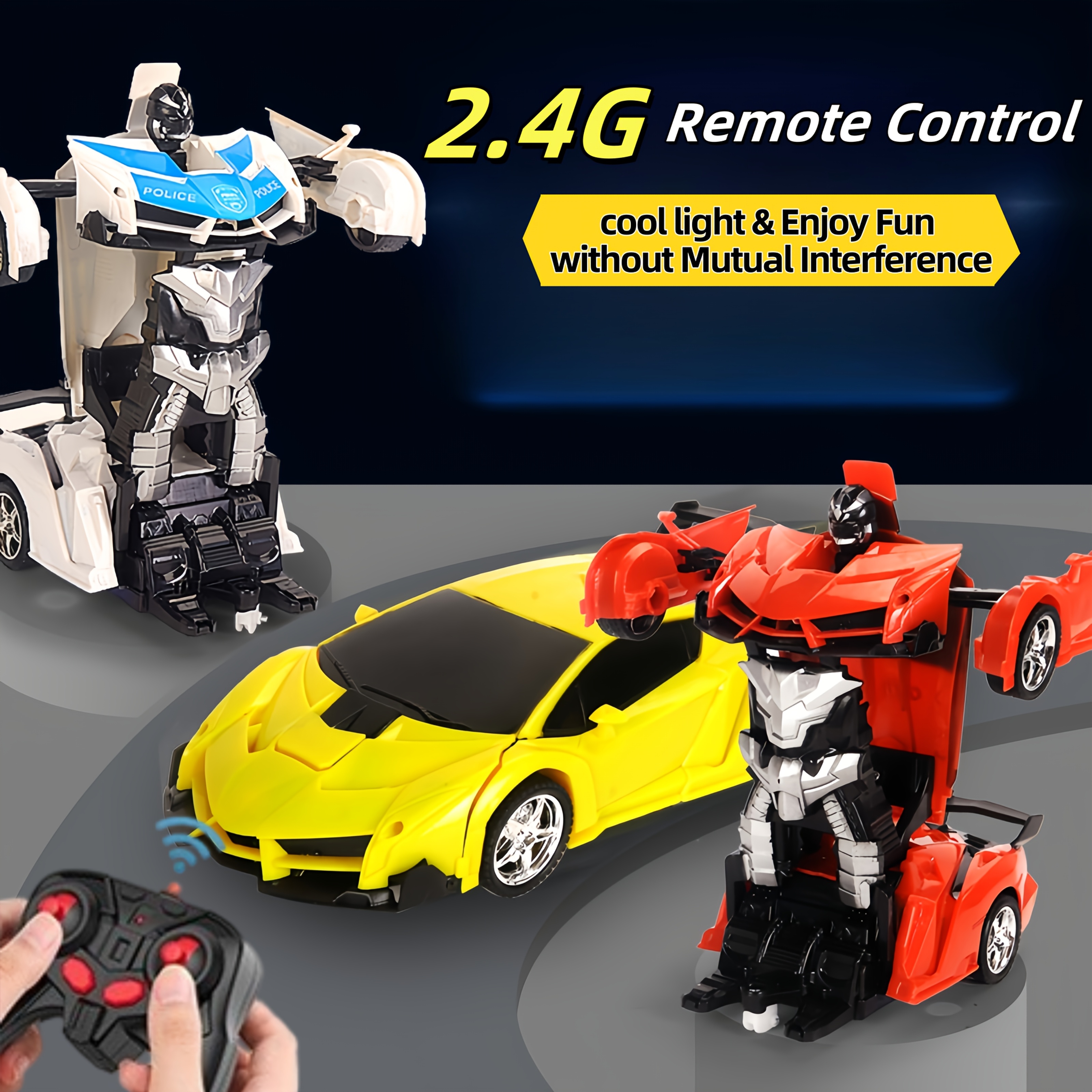Red Transforming Robot Car With LED Headlights, 2.4Ghz Remote Control, 360° Rotating Drift, One-Button Deformation, Cool Flashing Lights, Durable ABS Plastic, Perfect Gift For Boys And Girls