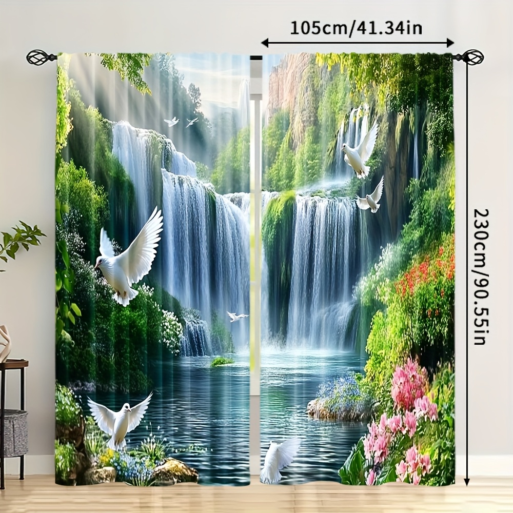TEMU 2 pièces, Rideaux Paysage de Toutes en Polyester, Idéal pour Salon, Chambre, Cuisine et Décoration Maison, Ajoutez Élégance à Votre Intérieur (