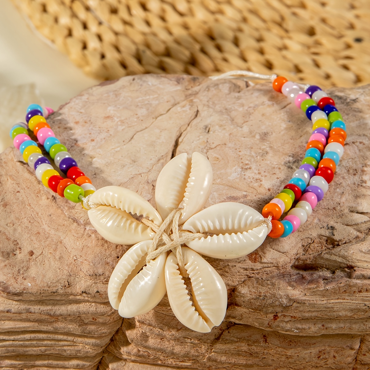 Bohemian Ocean Style Resin Scallop Woven Flower Anklet
