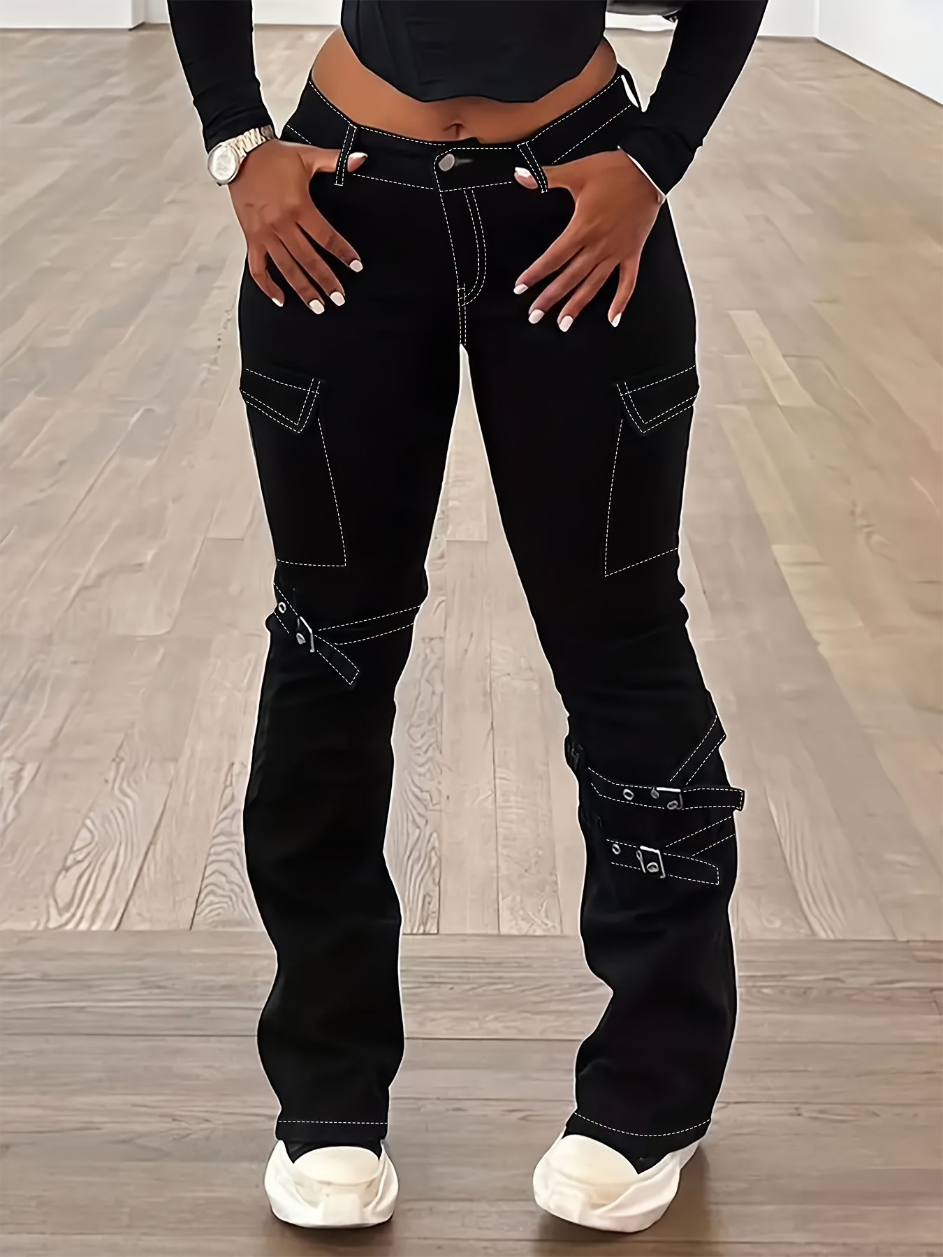 plus size black old adjustable micro pants jeans high - Temu