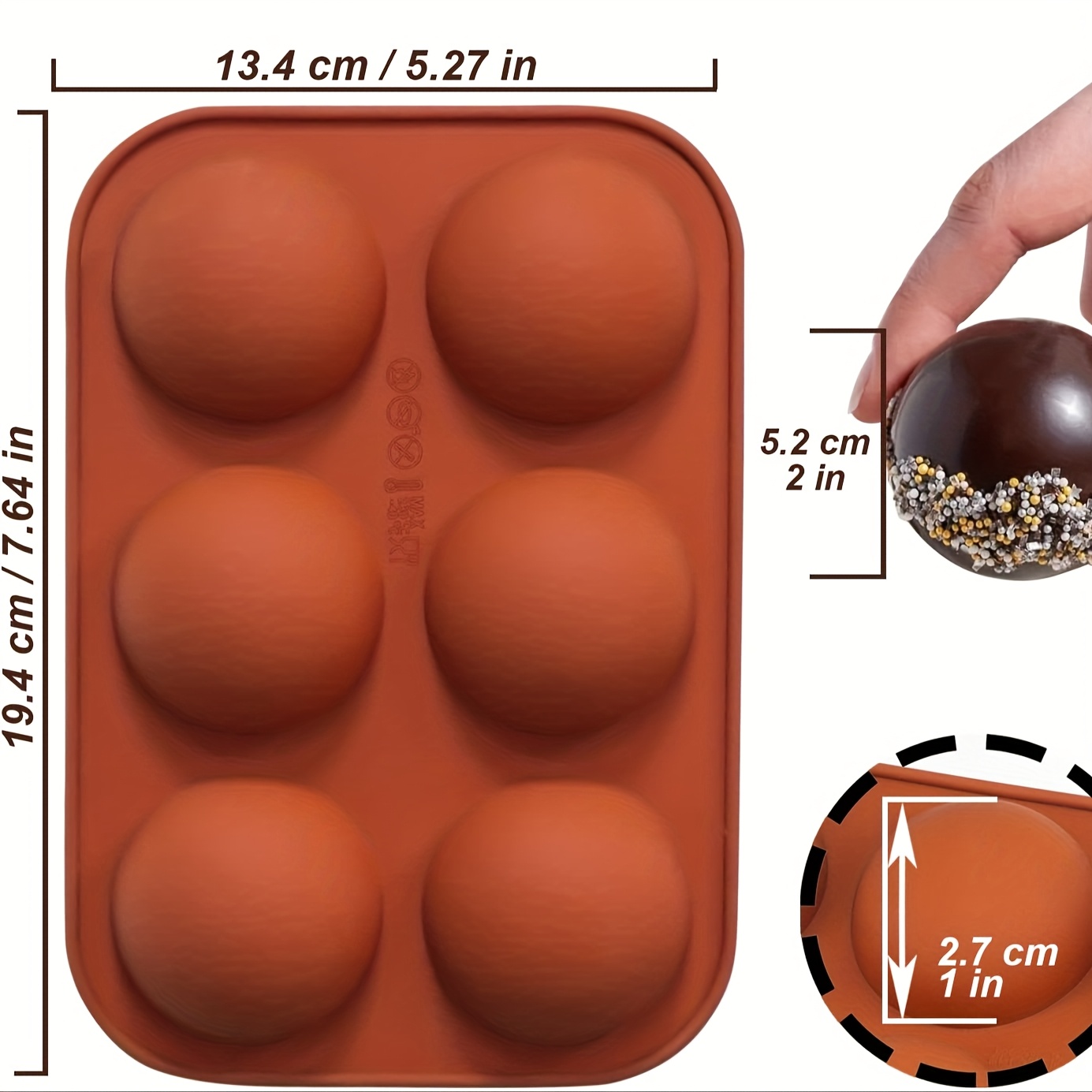 Vastsea 4 Stampi In Silicone Per Cupcake E Cioccolatini - Forma Semisferica, 6 Fori, Multicolore - 3