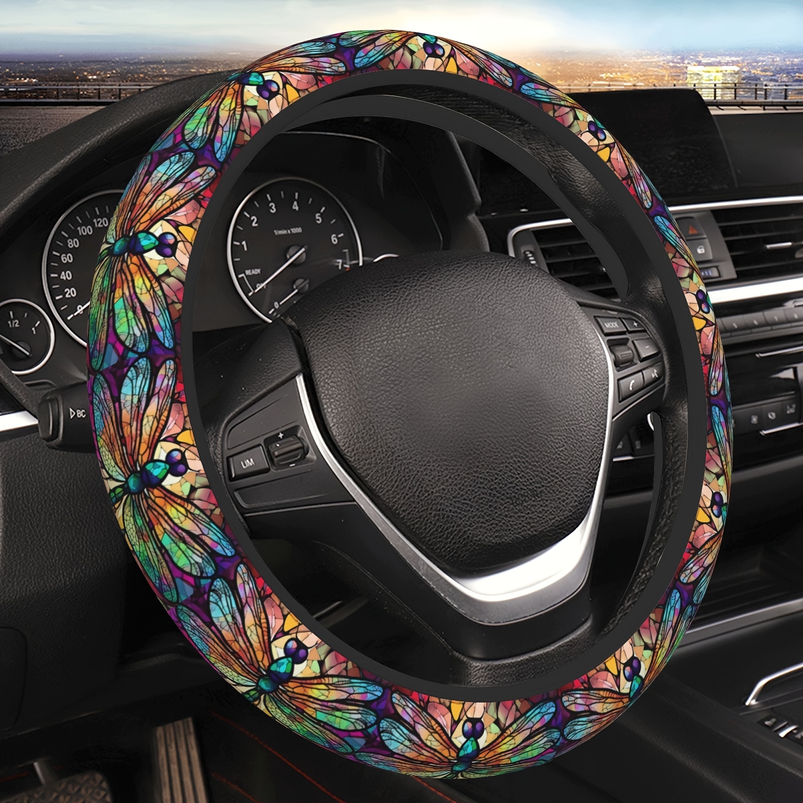 

Colorful Dragonfly Painted Steering Wheel Cover Universal 15 Inch For Men Women, Auto Accessories For Sedan Suv Etc.