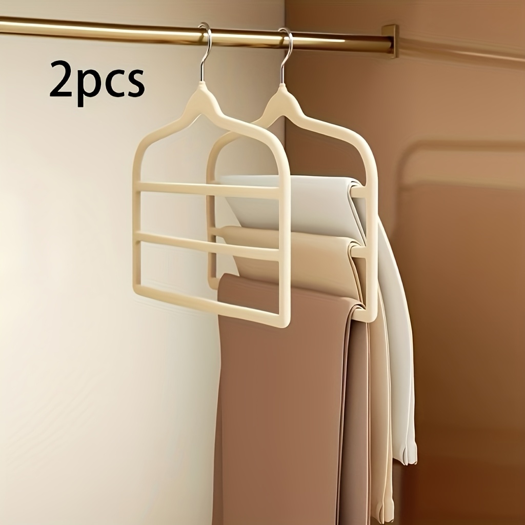 2pcs Space- Three-layer Anti-slip Herbpattern Hanger - Durable Plastic Multi-functional Pants, Scarf And Coat Storage, Suitable For Wardrobes (grey And Pink), , Neat