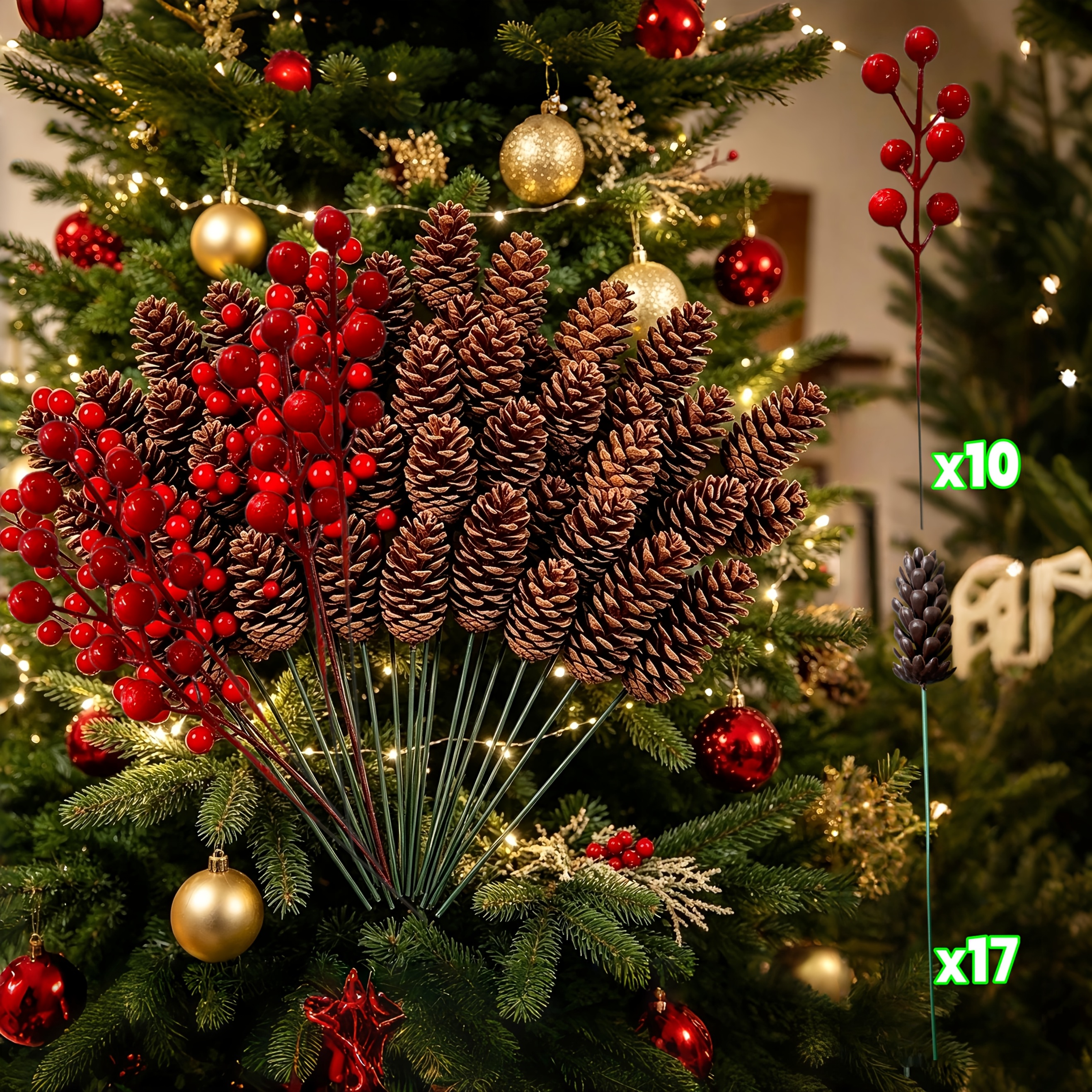 TEMU 27pcs And Ornaments | Realistic Plastic Branch Christmas Tree Decorations | Winter Wedding And Wreath Centerpieces | Sturdy And Decor | Wreath