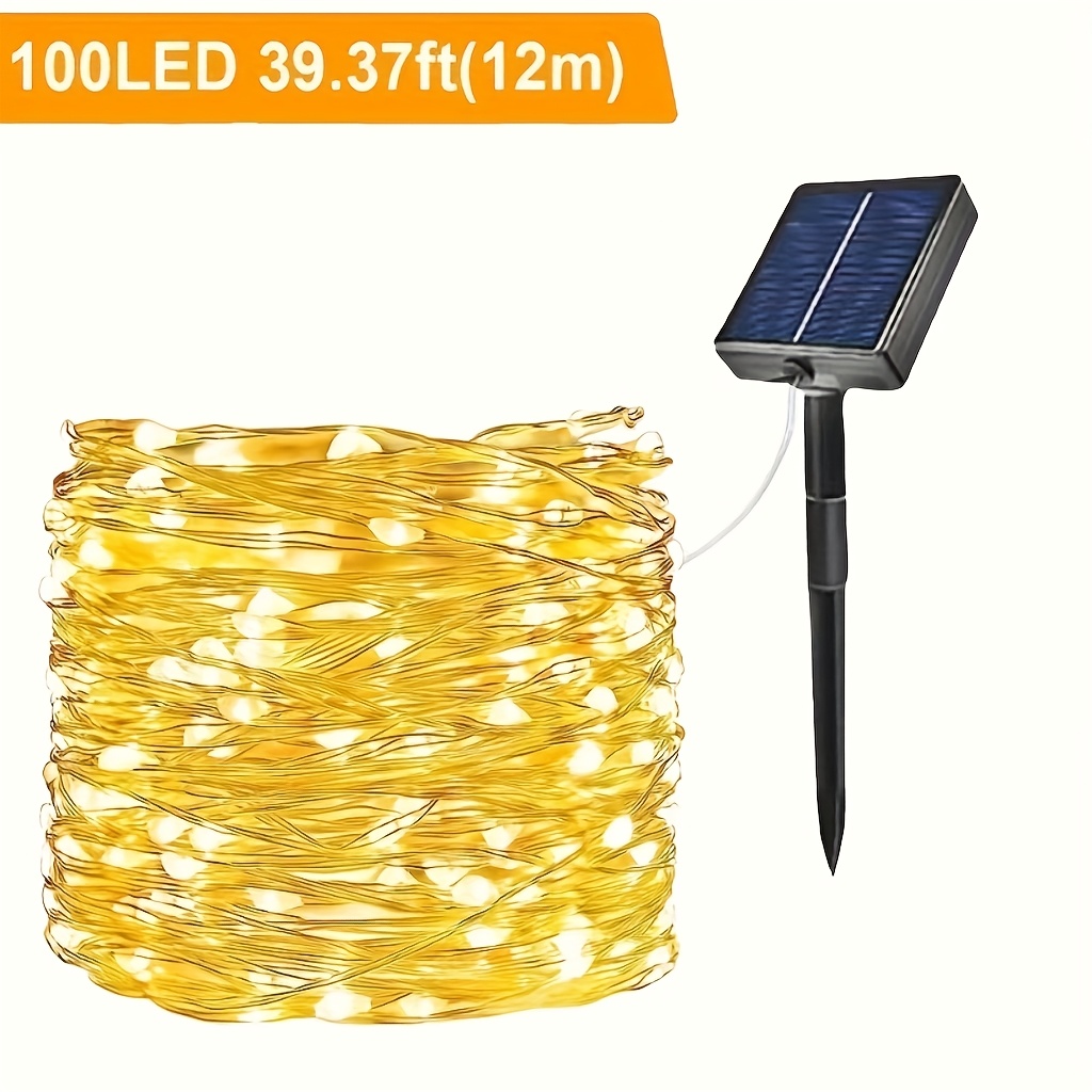 Solar-powered Copper Wire Lights With Lithium Batteries, Ip54 Rated, Featuring 8 In White, Warm White, And Colorful Flashing Lights - Suitable For Patios, Gardens, Christmas
