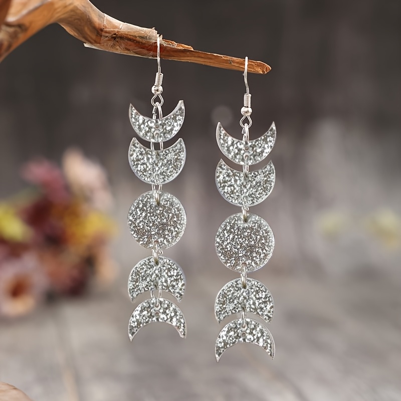 TEMU 1 Paire Nouveaux Boucles d'Oreilles Tendance Croissant Cercle Patchwork Sequin Acrylique Longue Mode Bijoux d'Oreilles
