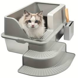 stainless steel cat litter box with open corner design scoop and pedal for