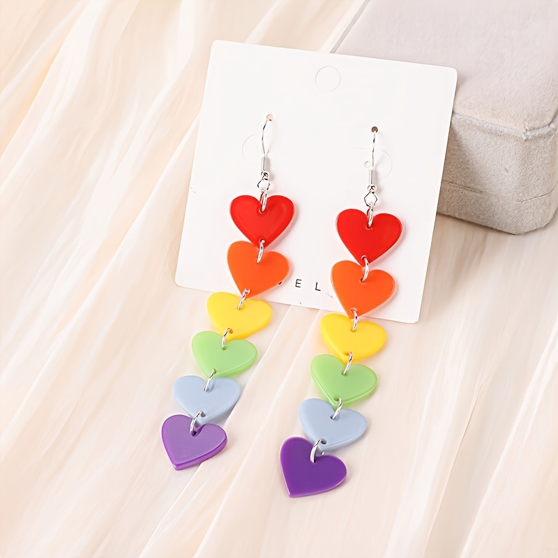 Exaggerated Acrylic Earrings, Creative Multi-link Rainbow Heart-shaped Earrings, Trendy Innovative Minimalist Earrings