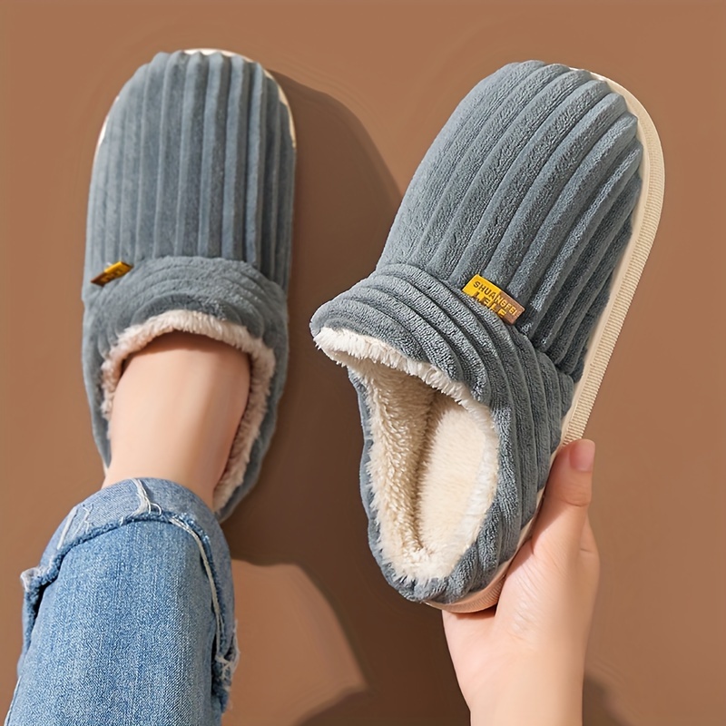 VMI Kids Slippers, Unisex Striped Velvet Warm Indoor Slippers, Casual *, Lightweight TPR Sole, Fabric Lining, Low-Top, Round Toe, for Boys and Girls, Autumn/*, * Footwear