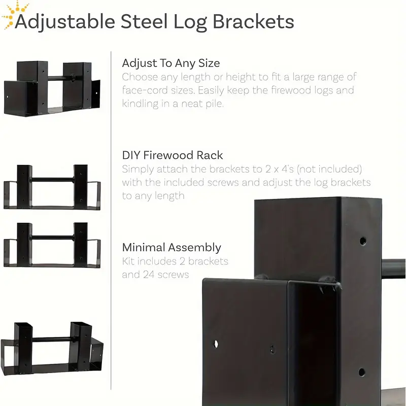 Adjustable Outdoor Firewood Rack Brackets Kit – Sturdy Log Storage Stand