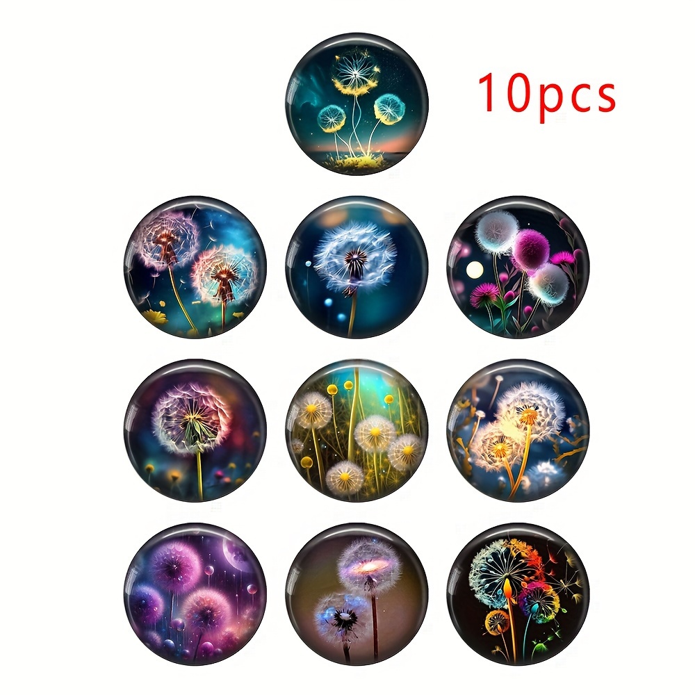 10pcs 20mm/25mm Magic Dandelion Art Patterns Round Glass Cabochon, Flat Back Making Findings, Photo Glass, Demo