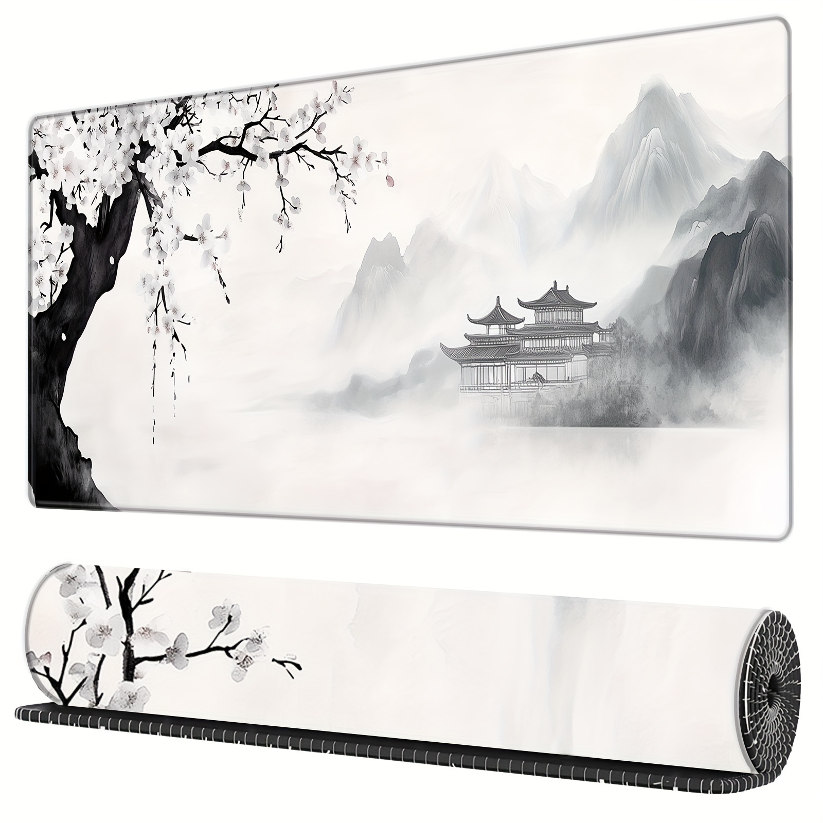 

Bhjlaxr Xxl Desk Mat Mouse Pad - Washable Rubber Anti-slip Mousepad With For Computer, Work, Gaming - Large Keyboard Pad With Ink Wash Cherry Blossom Design