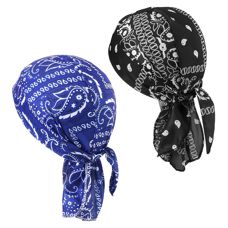 TEMU Ensemble 2 pièces Chapeau de pirate élastique à imprimé paisley amibe, bandeau de tête de rap