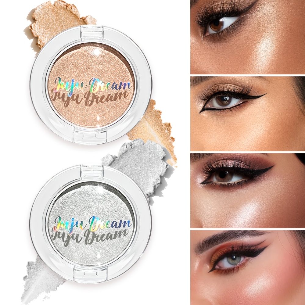 Image of 2pcs Ultra Shimmering Face Body Highlighter Powder, Glittering Rhinestone White Makeup Palette, Long-lasting Glow For Cheekbones Inner Corner, Seamlessly Festival Cosmetic