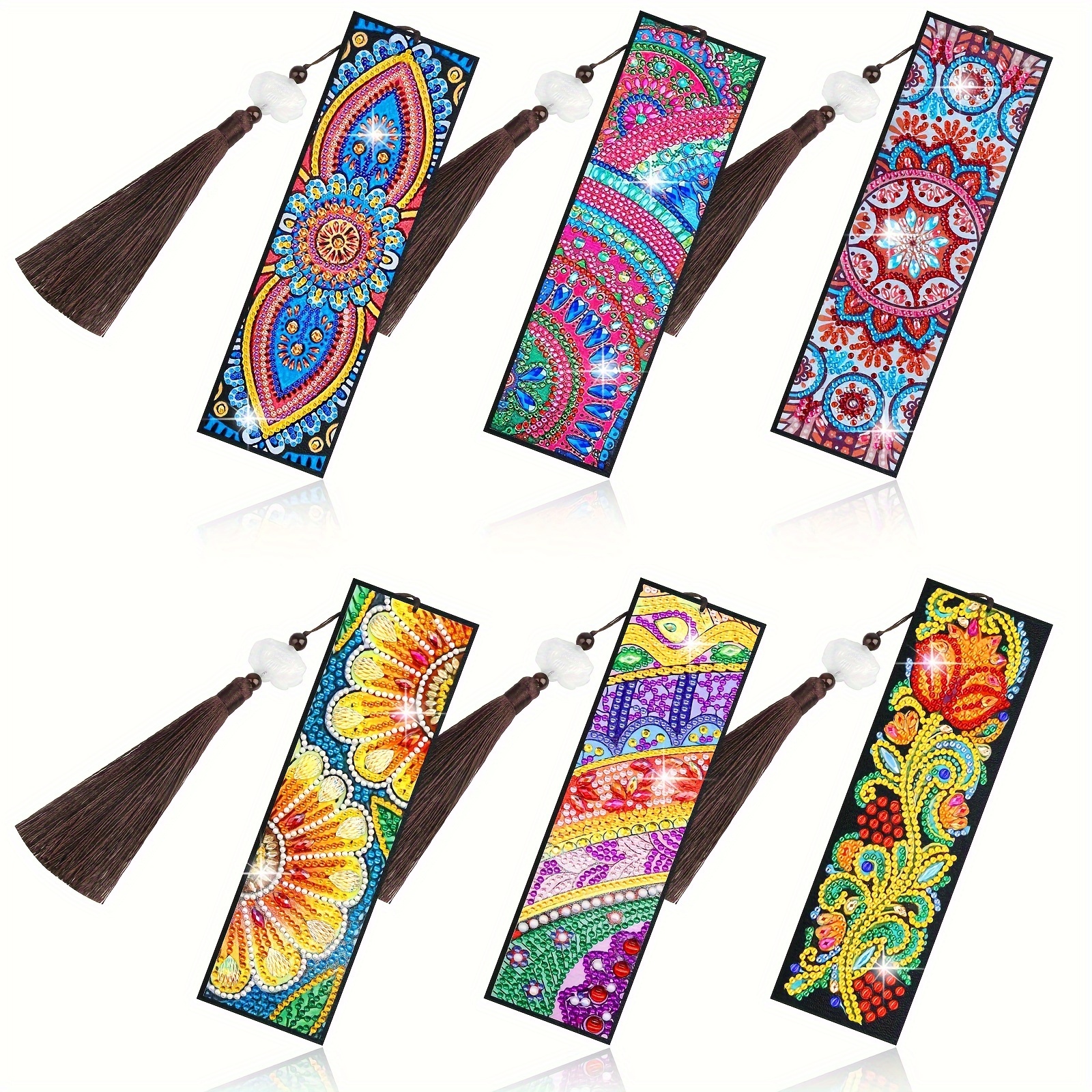 

6pcs 5d Diamond Painting Bookmark, Diy Art Creative Bookmark, Floral Pattern With Tassel, For Adults & Reading Enthusiasts