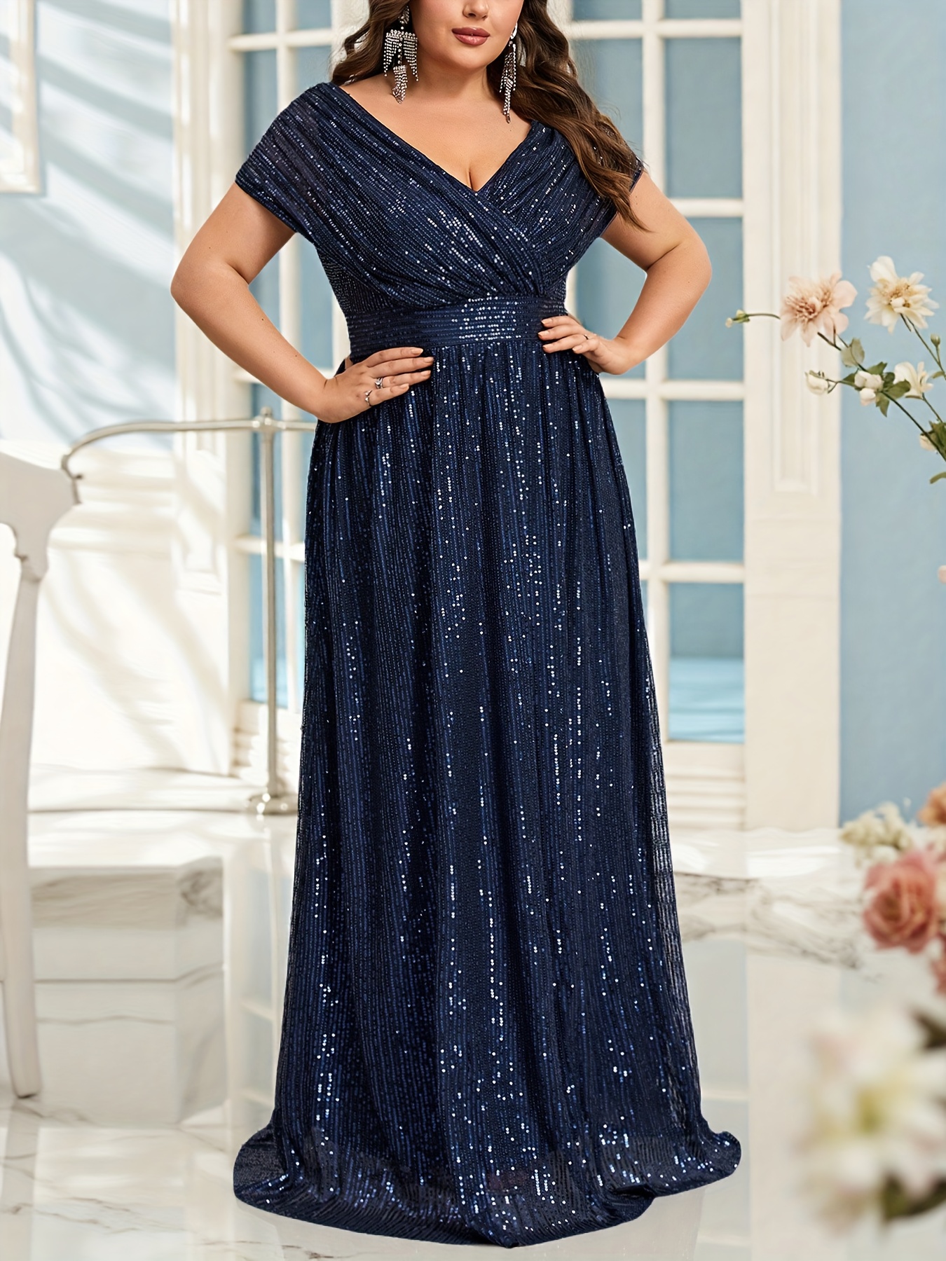 Cocktail Plus Size Dresses V Neck Party Dress For Curvy Girl XUIBOL Plus  Size Elegant V-