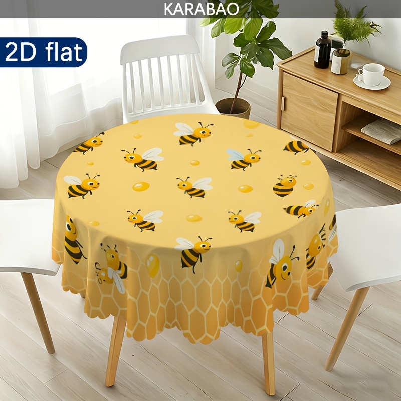 TEMU 2d Flat 1pc Bee Pattern Round Tablecloth, Suitable For Outdoor Use, Perfectly Accents Your Dining Table And Home Decor, Ideal For Table