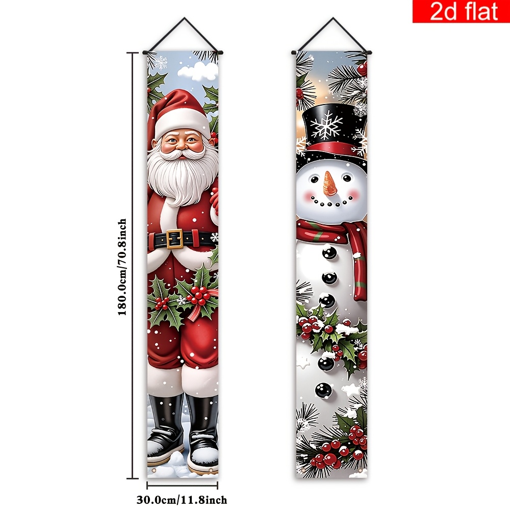 TEMU 2D Flat - 1 Paar 2D Flat Weihnachtsflaggenbanner, Frohe Weihnachten Veranda Party Hängezeichen, Cartoon Weihnachtsmann Schneemann Rote Muster,