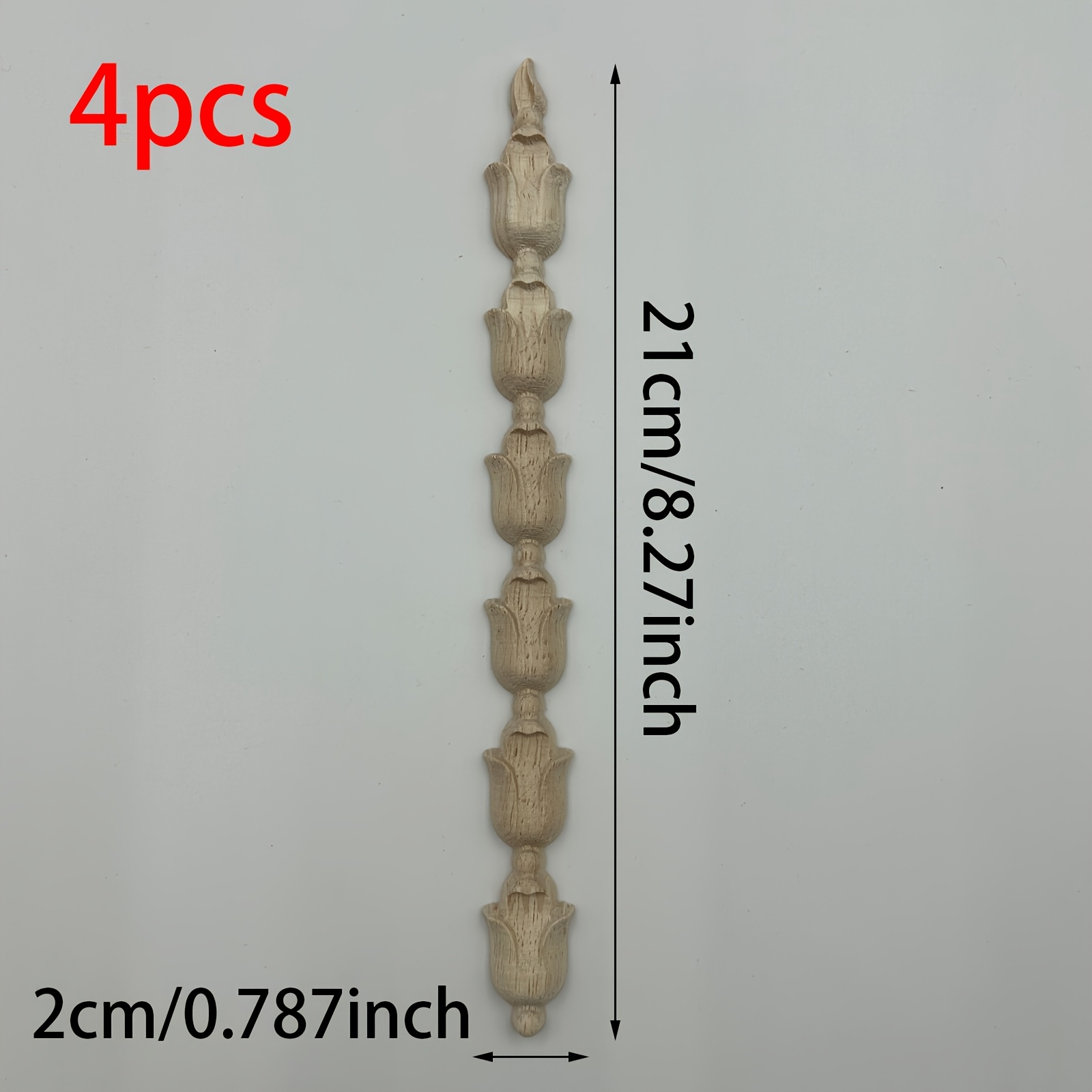 TEMU 4 piezas de apliques de madera tallados verticalmente en tira larga con diseño de llama, 21*2 cm/8.27*0.787 pulgadas, exquisitamente sin