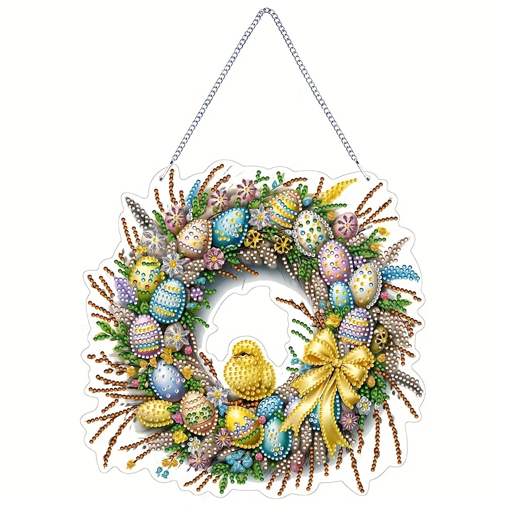 

A Set Of Diamond Painting Ornaments For Adults To Create By Numbers, Egg Wreath Decorations For Room And Holiday Decor.