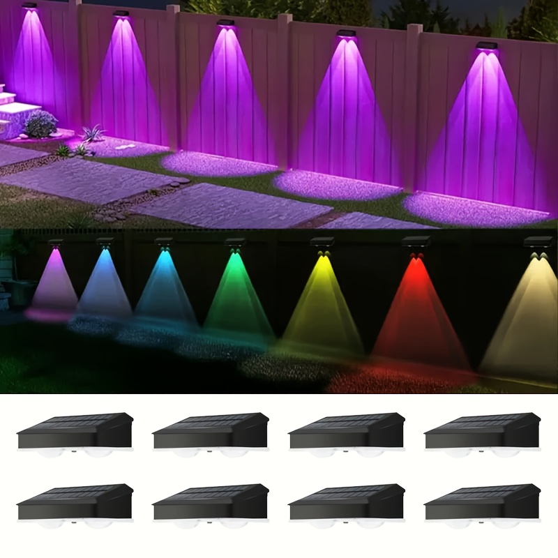 Image of Fachoi 8 Pack 4pack Solar Wall Lights Intelligent Light Sensing For Street Walls, Stairs, , Steps, Patios, Decks, And Landscape Decorative Lighting 4 Pack Solar Fence Lights 11 Lighting - Colorful