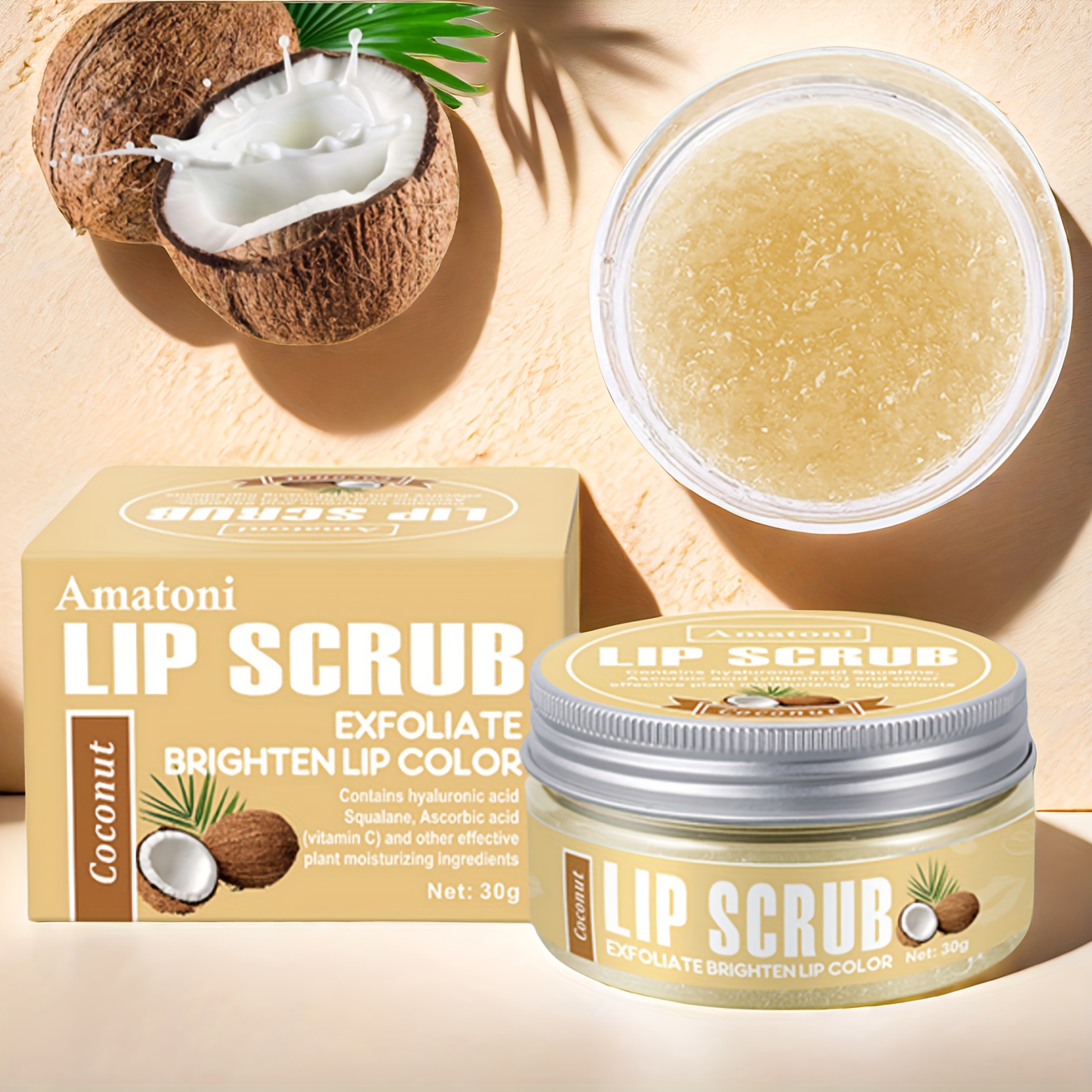 

Coconut Lip Scrub 30g - Exfoliating Skin, Lip , 24h Deep Moisturizing With Hyaluronic Acid, Plant Squalane, And Ascorbic Acid, Plant-based Ingredients Dark Lip Corrector