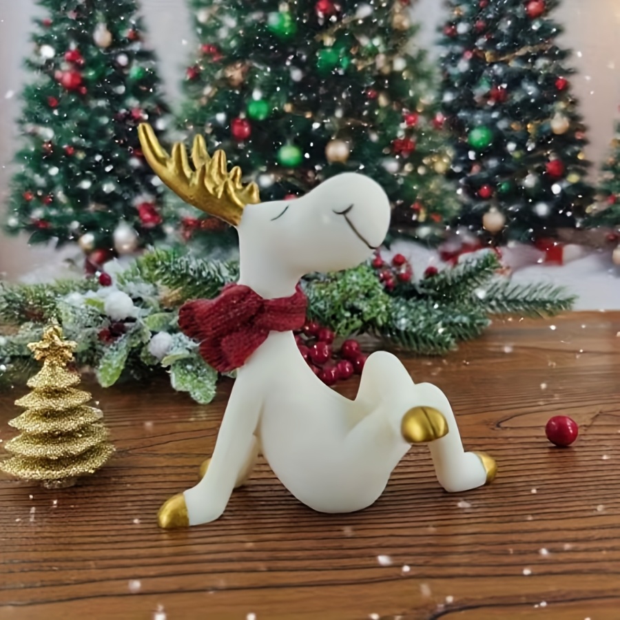 1 Ivory Christmas Reindeer Statue, Transparent Resin Craft Deer Figurine, Cartoon Elk Ornament For Home Holiday Decor