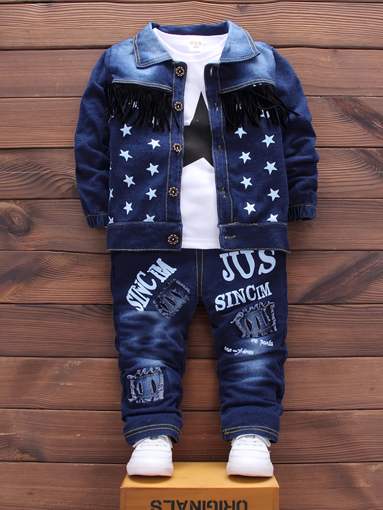 Driedelige set van imitatie denim met franjes voor jongens