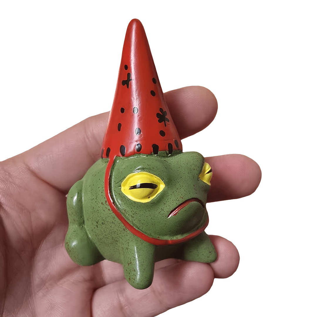TEMU 1pc Charming Resin Frog Figurines With Hats, Miniature Garden Animal Statues, Rustic Country Style, Decorative Flower-themed Fairy , With No