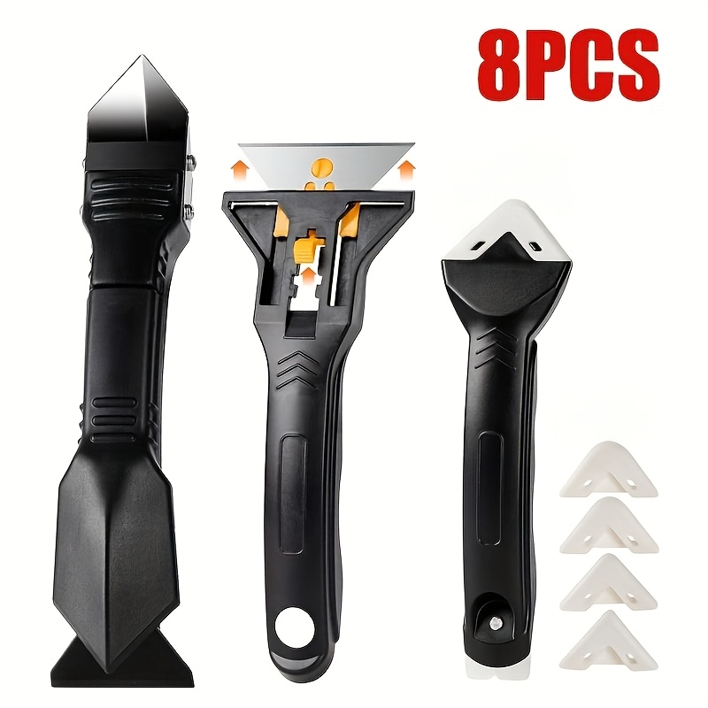 Image of 3in 1 Silicone Caulking Tools[stainless Steelhead], 8pcs, Caulk Remover Tool Kit With Stainless Steel Grout Scraper And Caulk Finishing Tools, Caulking Tool Kit For Kitchen, Bathroom