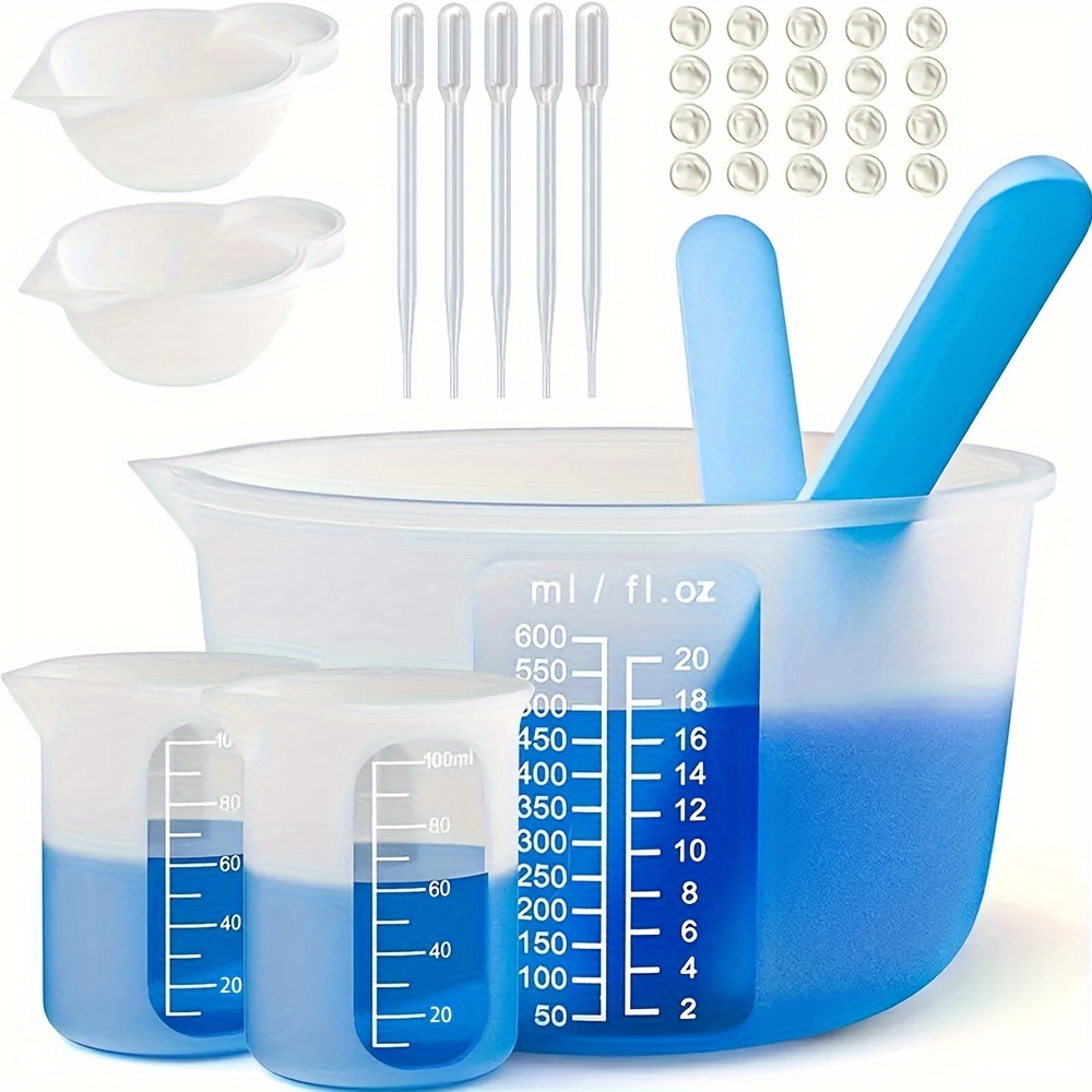 

32pcs Silicone Measuring Cup Set With Mixing Spoons And Droppers - Resin Casting Molds, Epoxy Molding Tools, Round Silicone Cup Kit For Diy Crafts And Jewelry Making