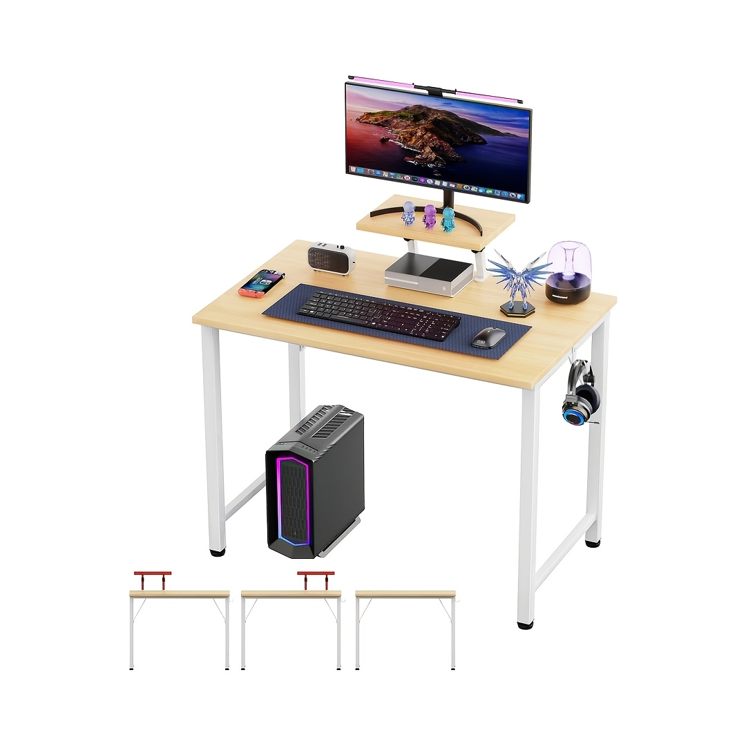 TEMU Computer Desk, Simple Computer Desk, Small Desk Table With Removable Raised Stand, Suitable For Offices, Living Room, Home