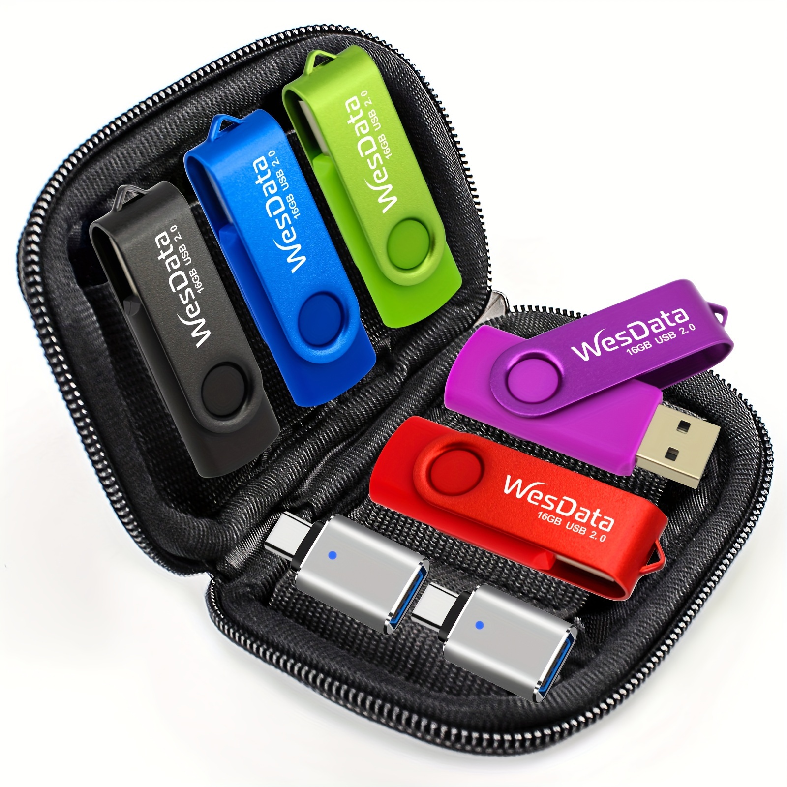 TEMU Wesdata Usb Flash Drive Bundle: 5-pack 4gb/16gb Usb 2.0 Thumb Drives With 2 , Portable Storage Sticks For Data Transfer, Compatible With Otg Android Phones,  , Pc, Laptops