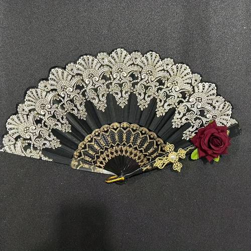 elegant retro folding fan rose lace pattern black ideal for weddings parties and gifts christmas valentines day easter