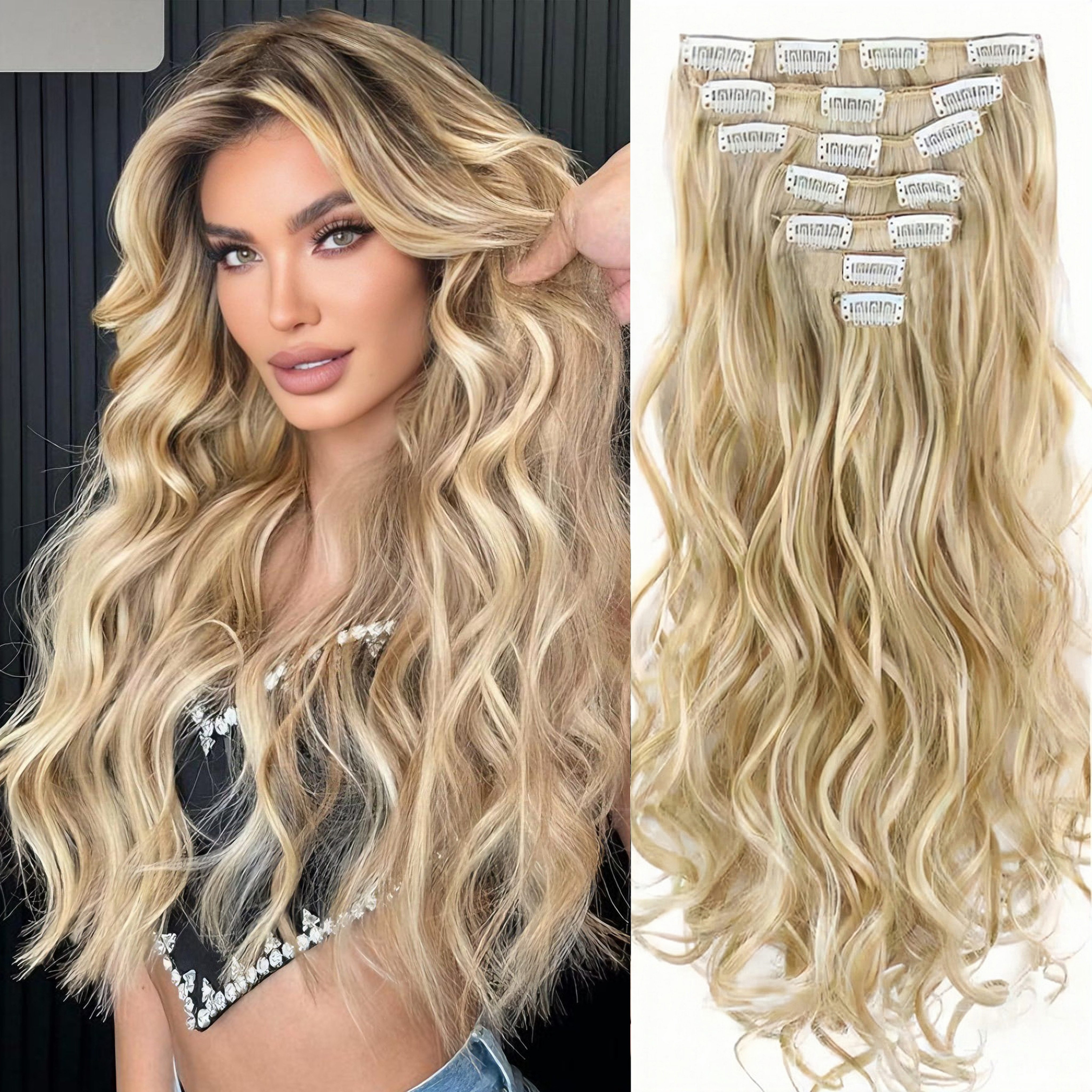 

20-inch Wavy Blonde Clip-in Hair Extensions For Women - 7-piece Full Head Set, Soft Thick Synthetic Hair For Daily Wear And Parties